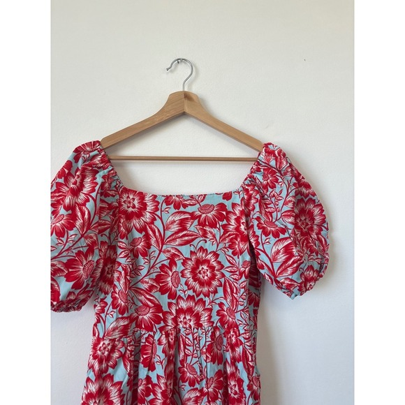 Falling Flowers Women's Square Neck Puff Sleeve Tiered Midi Dress Size Large NWT - Picture 3 of 7